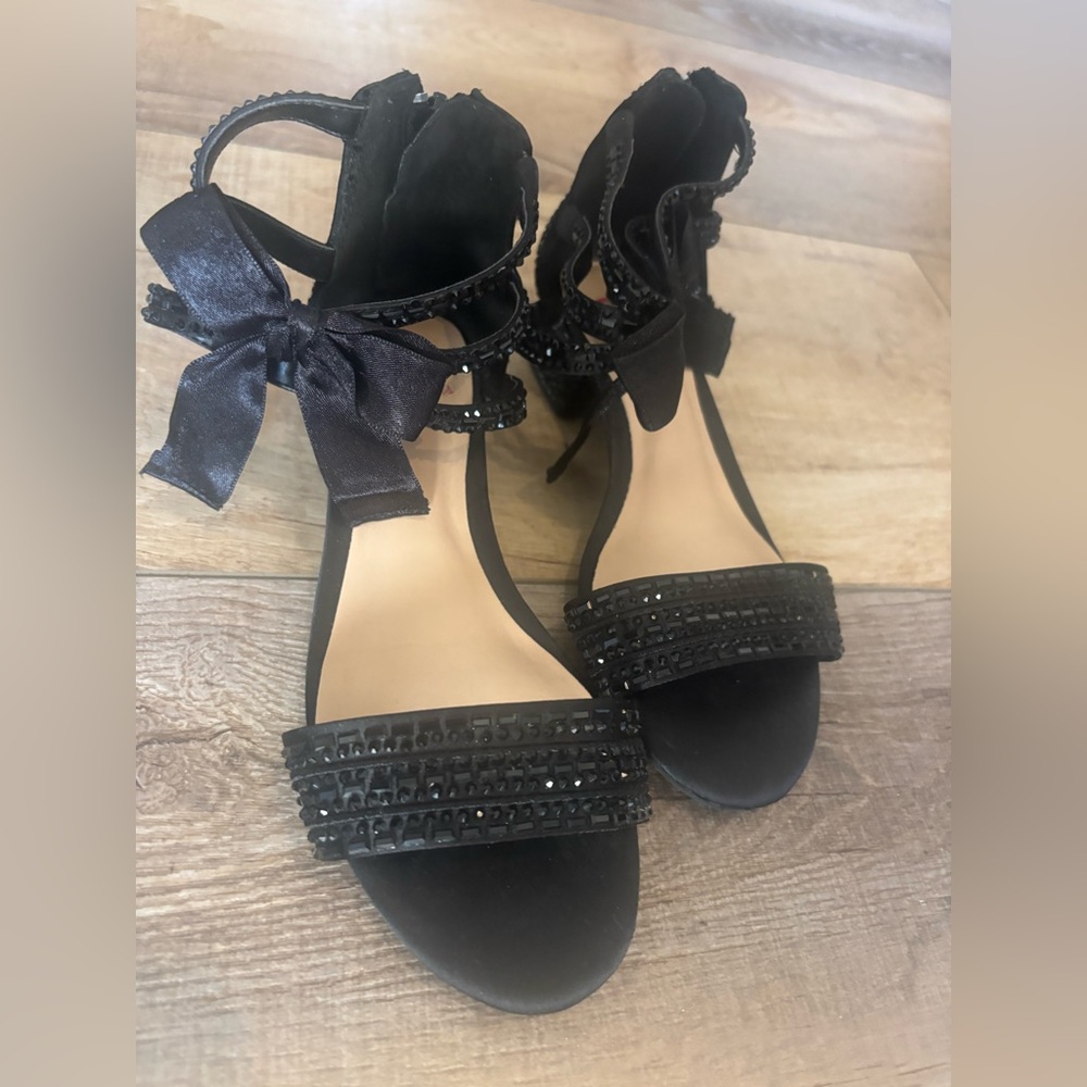 GB Girls Black Heels with Bow Accent